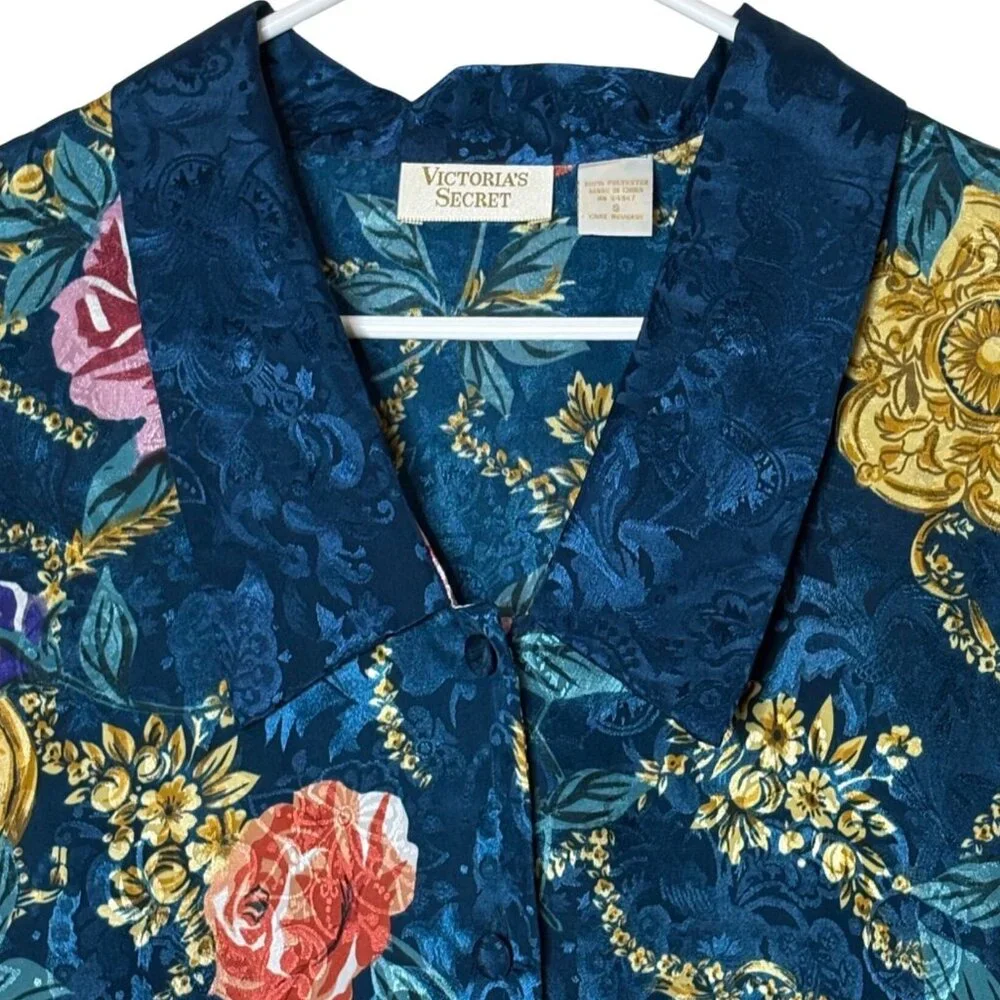 Victoria’s Secret Gold Label Vintage 90s Floral Paisley Sleep Shirt S Collared - Picture 4 of 9